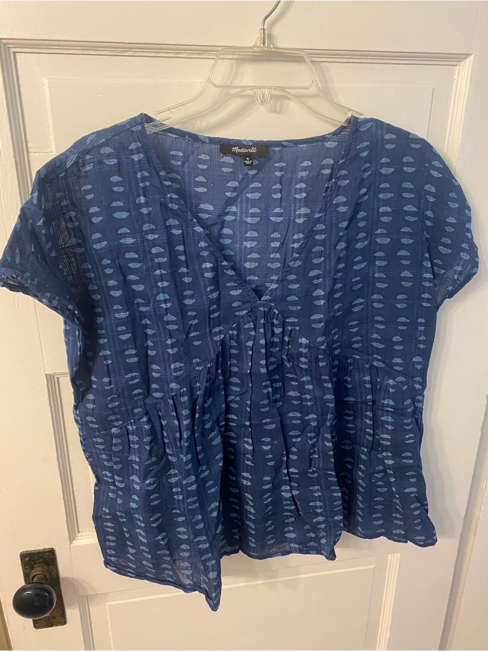 Madewell Navy Blue Printed V-Neck Peplum Blouse